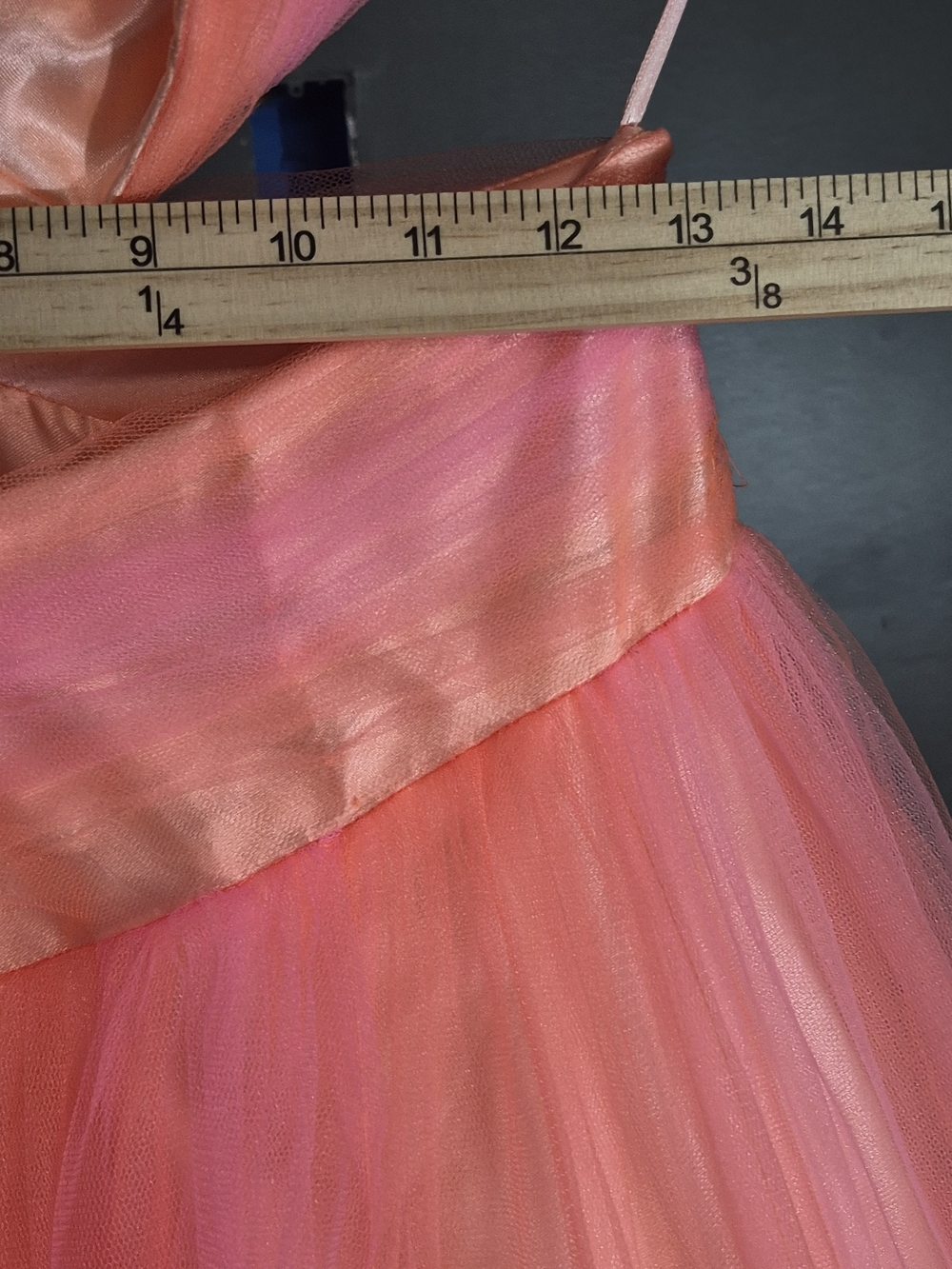 Mac Duggal‎ Coral-Peach Halter Tulle Ball Gown - Picture 6 of 11